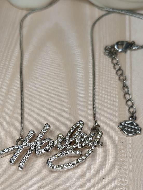 Harley-Davidson Jewelry - Y2K Retro Harley Davidson Crystal Necklace Bar Logo Silver Bikercore Moto